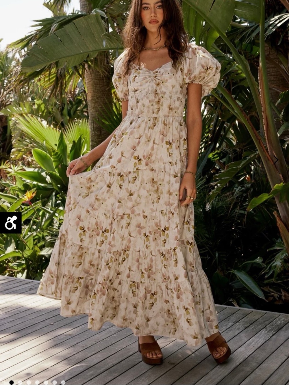 Bohme Cream Floral Puff-Sleeve Maxi Dress